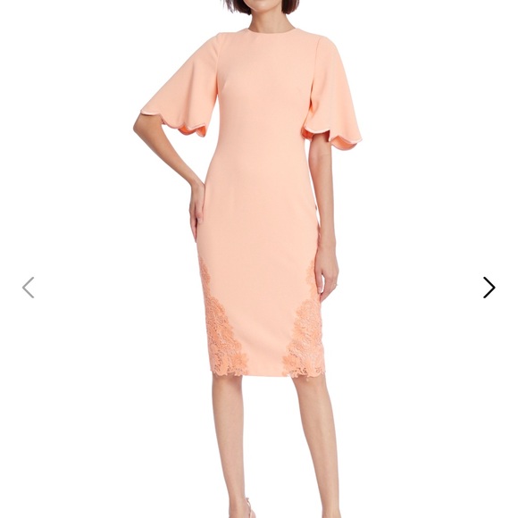 Badgley Mischka Lace Trim Sheath with Flutter Sleeves Dress - Picture 1 of 3